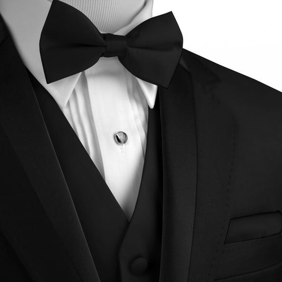 "BEST TUXEDO" Men's Formal, Wedding, Prom, Homecoming, Tuxedo Vest, Bow-Tie & Hankie Set in Black - 5XL Long