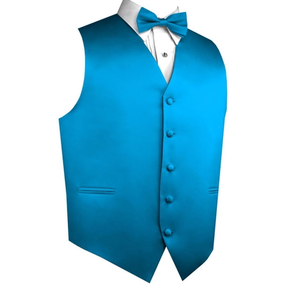 Men's Formal Tuxedo Vest, Bow-Tie & Hankie Set for Prom, Homecoming, Wedding, Cruise in Blue - S