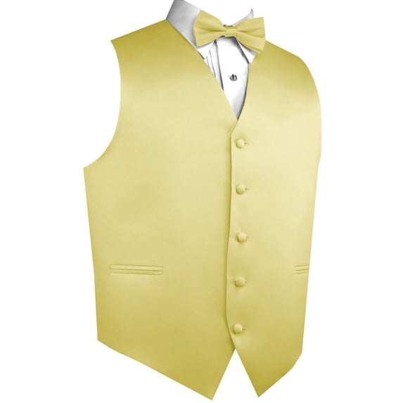 Men's Formal Tuxedo Vest, Bow-Tie & Hankie Set for Prom, Homecoming, Wedding, Cruise in Canary - 2XL