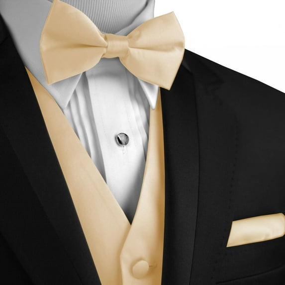 "BEST TUXEDO" Men's Formal, Wedding, Prom, Homecoming, Tuxedo Vest, Bow-Tie & Hankie Set in Champagne - XL Long
