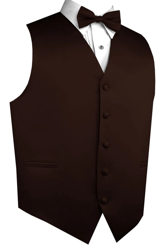 Men's Formal Tuxedo Vest, Bow-Tie & Hankie Set for Prom, Homecoming, Wedding, Cruise in Chocolate - M