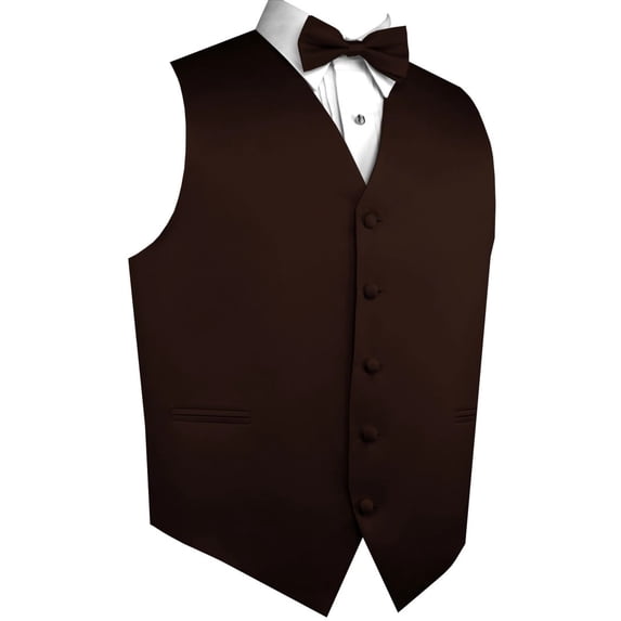 Men's Formal Tuxedo Vest, Bow-Tie & Hankie Set for Prom, Homecoming, Wedding, Cruise in Chocolate - 2XL