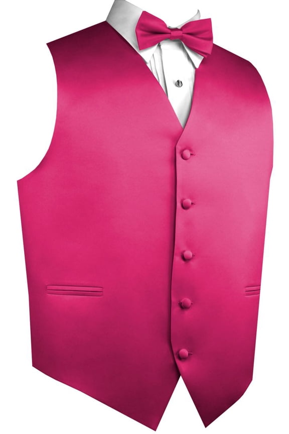 Men's Formal Tuxedo Vest, Bow-Tie & Hankie Set for Prom, Homecoming, Wedding, Cruise in Fuchsia - 2XL