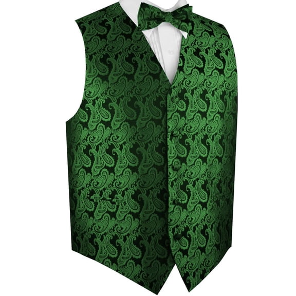 BEST TUXEDO Men's Formal, Prom, Wedding, Homecoming, Tuxedo Vest, Bow-Tie & Hankie Set in Green Paisley - 3XL