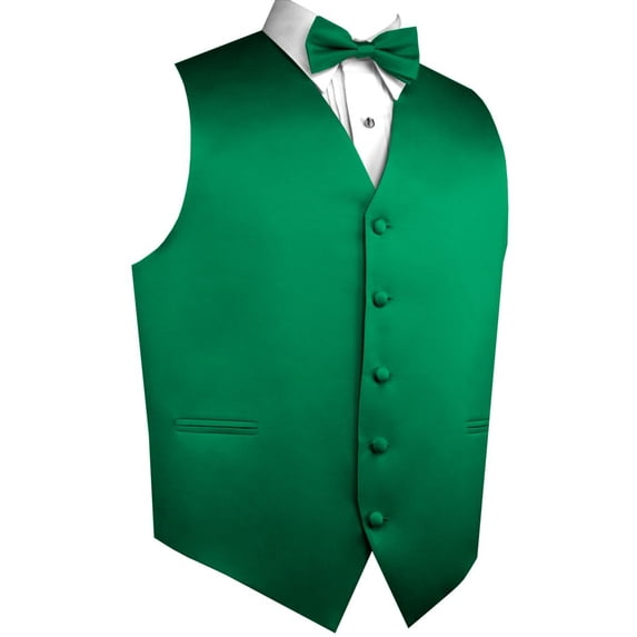Men's Formal Tuxedo Vest, Bow-Tie & Hankie Set for Prom, Homecoming, Wedding, Cruise in Green - 4XL