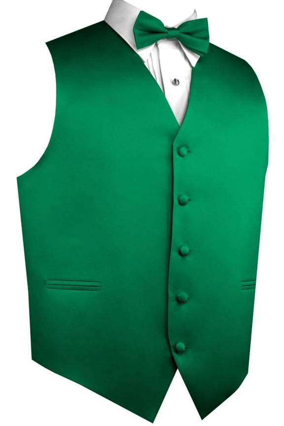Men's Formal Tuxedo Vest, Bow-Tie & Hankie Set for Prom, Homecoming, Wedding, Cruise in Green - L