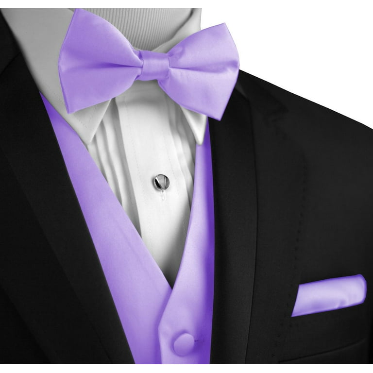 Best Tuxedo Men's Formal Lavender Vest, Bow Tie and Hankie Set