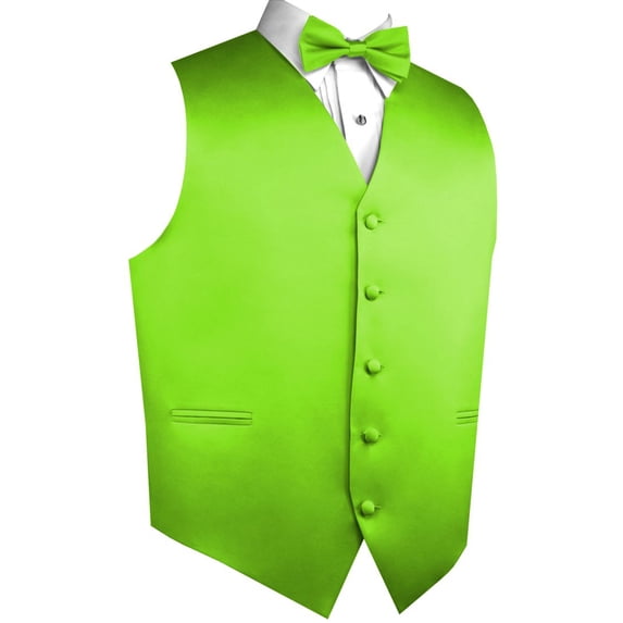 Men's Formal Tuxedo Vest, Bow-Tie & Hankie Set for Prom, Homecoming, Wedding, Cruise in Lime - L