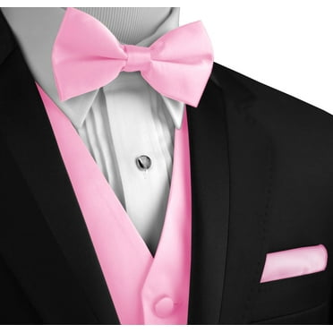 "BEST TUXEDO" Men's Formal, Wedding, Prom, Homecoming, Tuxedo Vest, Bow-Tie & Hankie Set in Pink