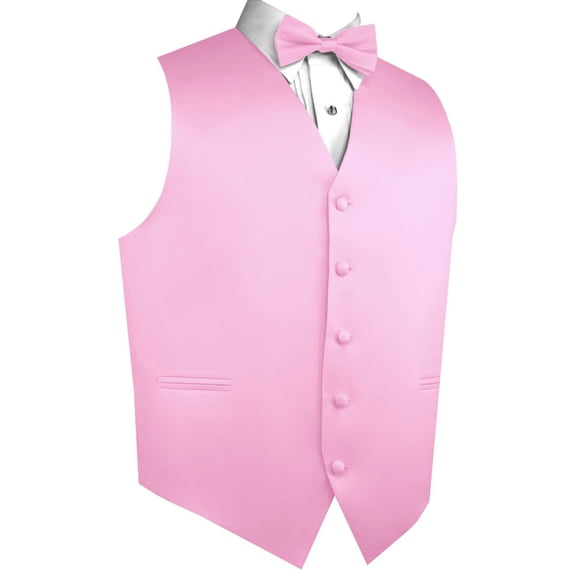 Men's Formal Tuxedo Vest, Bow-Tie & Hankie Set for Prom, Homecoming, Wedding, Cruise in Pink - 4XL