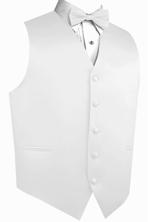 Men's Formal Tuxedo Vest, Bow-Tie & Hankie Set for Prom, Homecoming, Wedding, Cruise in White - XS