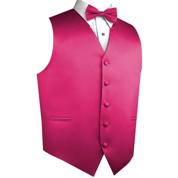 "BEST TUXEDO" Men's Formal, Wedding, Prom, Homecoming, Tuxedo Vest, Bow-tie - Fuchsia