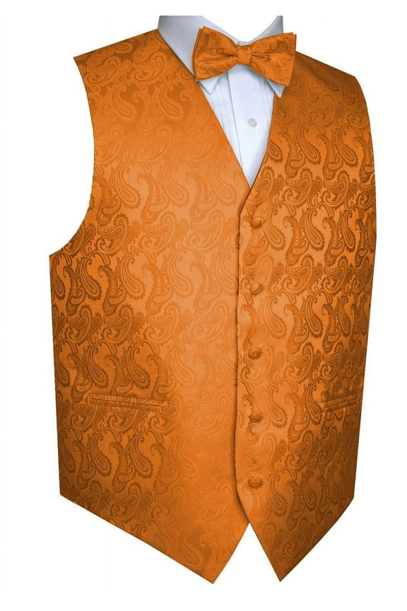 "BEST TUXEDO" Men's Formal, Wedding, Prom, Homecoming, Tuxedo Vest, Bow-tie - Orange Paisley