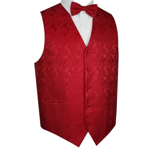 "BEST TUXEDO" Men's Formal, Wedding, Prom, Homecoming, Tuxedo Vest, Bow-tie - Red Paisley