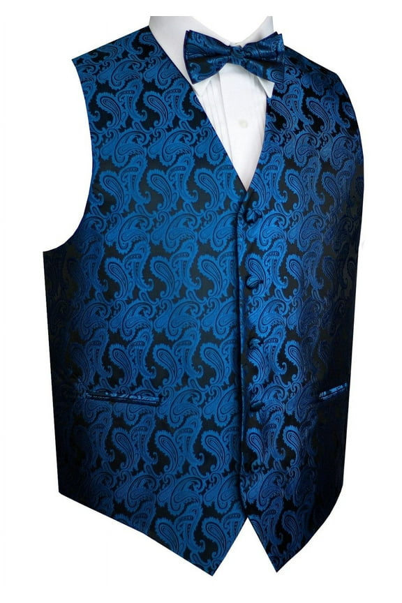 "BEST TUXEDO" Men's Formal, Wedding, Prom, Homecoming, Tuxedo Vest, Bow-tie - Royal Blue Paisley