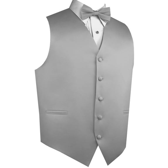 "BEST TUXEDO" Men's Formal, Wedding, Prom, Homecoming, Tuxedo Vest, Bow-tie - Silver