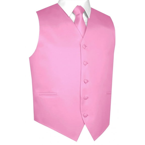 BEST TUXEDO Men's Formal, Prom, Wedding, Homecoming, Tuxedo Vest, Tie & Hankie Set in Pink Solid Satin - 3XL