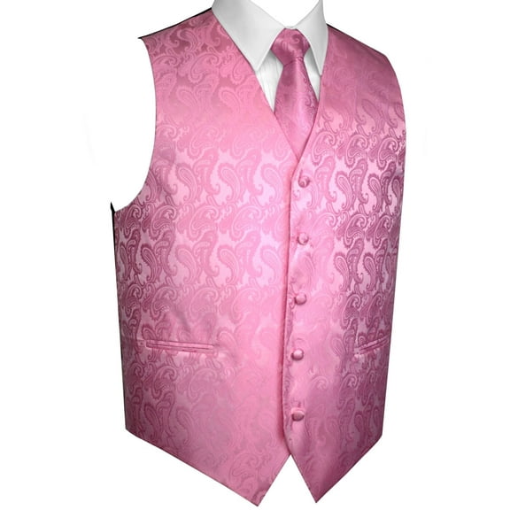 BEST TUXEDO Men's Formal, Prom, Wedding, Homecoming, Tuxedo Vest, Tie & Hankie Set in Rose Paisley - 6XL
