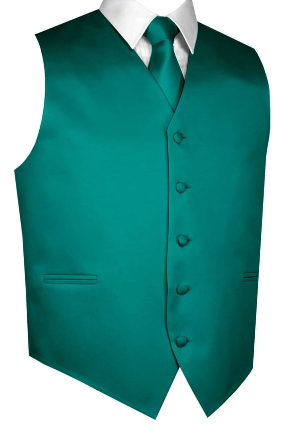 "BEST TUXEDO" Men's Formal, Wedding, Prom, Homecoming, Tuxedo Vest, Tie & Hankie Set - Teal