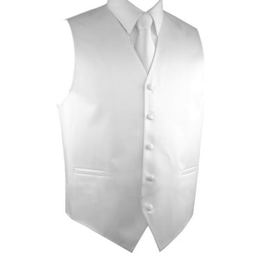 Best Tuxedo Men's Solid Satin Formal, Tuxedo, Wedding, Prom, Cruise Vest, Tie & Hankie Set in White