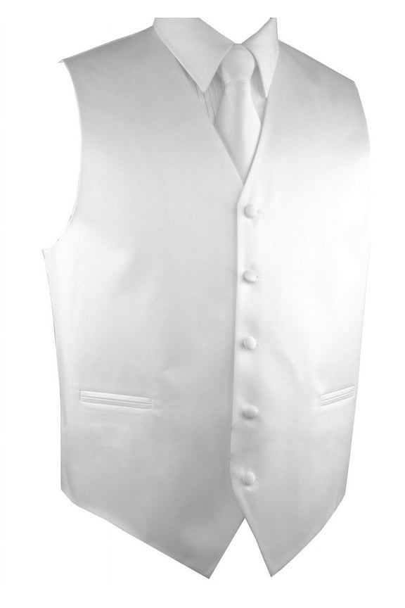 Men's Solid Satin Formal, Tuxedo, Wedding, Prom, Cruise Vest, Tie & Hankie Set in White