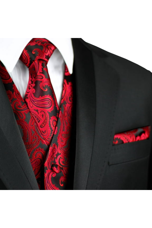 "BEST TUXEDO" Men's Formal, Wedding, Prom, Homecoming, Tuxedo Vest, Tie & Hankie Set in Apple Paisley
