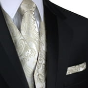 BEST TUXEDO Mens Formal, Wedding, Prom, Homecoming, Tuxedo Vest, Tie & Hankie Set in Champagne Paisley