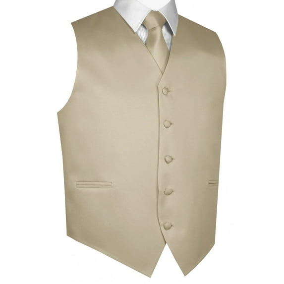"BEST TUXEDO" Men's Formal, Wedding, Prom, Homecoming, Tuxedo Vest, Tie & Hankie Set in Champagne - XL