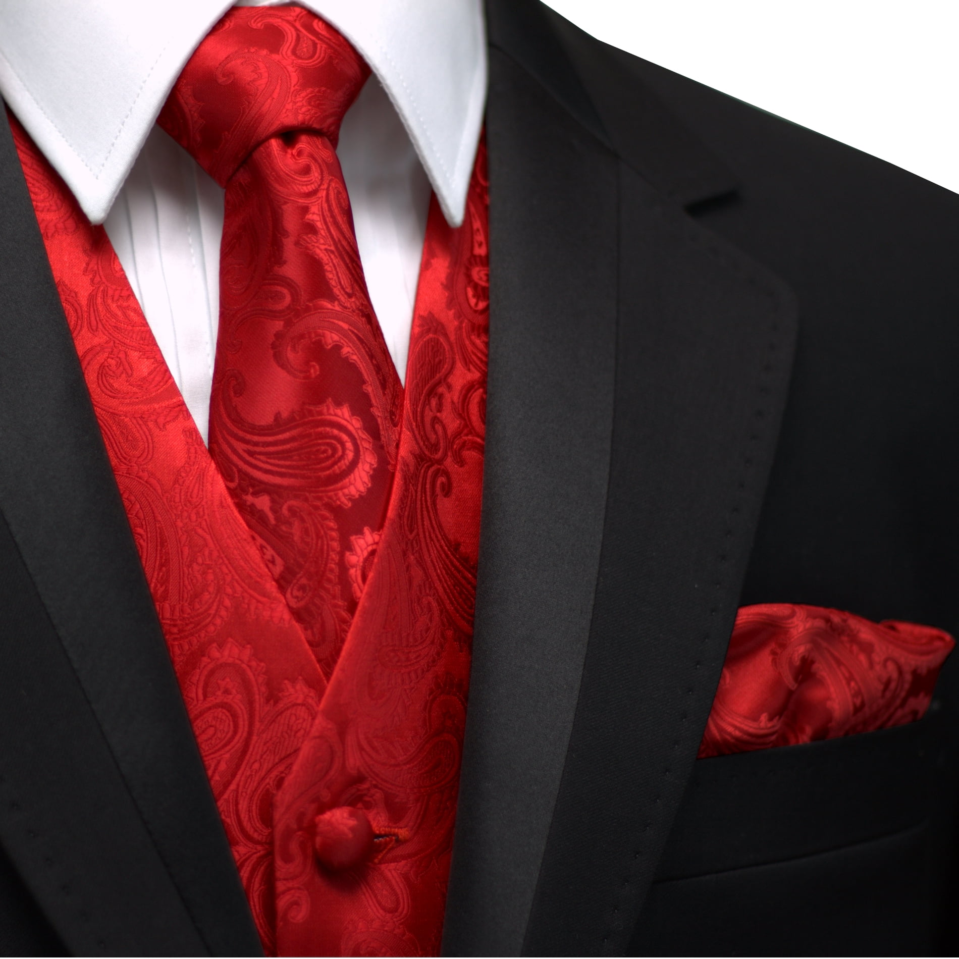 Best Tuxedo Men's Red Paisley Formal Vest, Tie, and Hankie Set ...