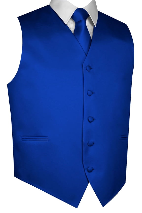 "BEST TUXEDO" Men's Formal, Wedding, Prom, Homecoming, Tuxedo Vest, Tie & Hankie Set in Royal Blue - 2XL