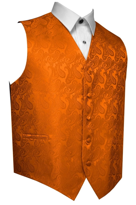 Men's Formal, Prom, Wedding, Homecoming, Tuxedo Vest in Orange Paisley - M