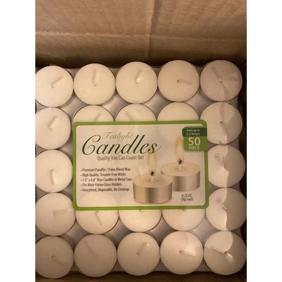 BEST- Tea Light Candles 50 Pack 2.5 Hours Burn White Unscented