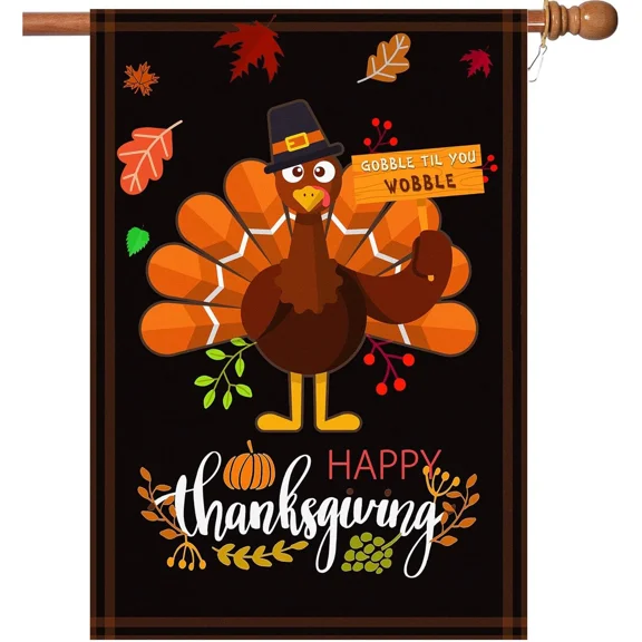 BEST- Thanksgiving Garden Flag - 28 X 40 Inch Double-Sided Turkey House Flag For Decor