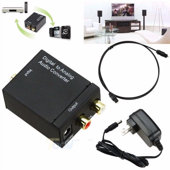 BEST- Toslink Coax Digital-Analog L/R Rca Converter Box W/Fiber Optical Cable/Charger