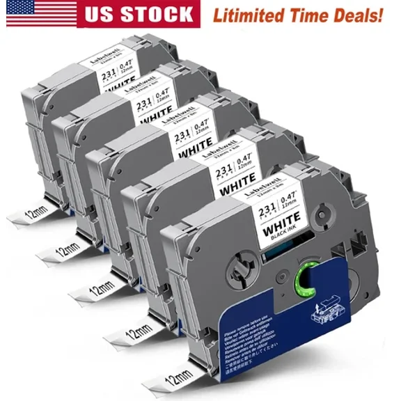 BEST- Tz-231 Tze-231 Pt-D210 For Brother P-Touch 12Mm Label Maker Tape White 1/2" 5Pk