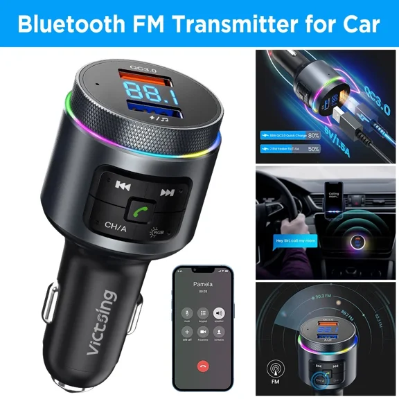 BEST- Victsing Bluetooth Fm Transmitter Wireless Radio Adapter Car Kit 2 Usb Charger