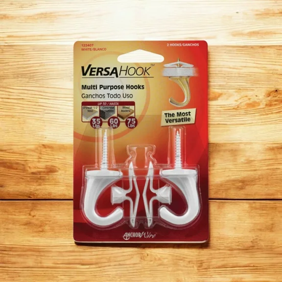 BEST- White Multi-Purpose Hook 75Lb Capacity 1-1/2 Long One Pack Of Two Versa Hook