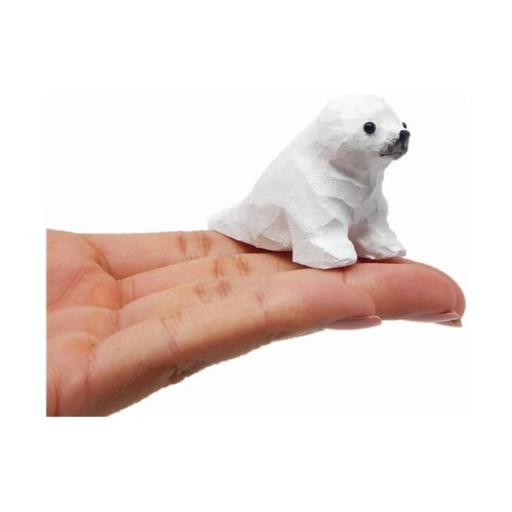 BEST- White Seal Figure Miniature Baby Pup Statue Sculpture Wood Decor Garden Topper