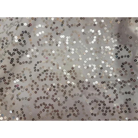 BEST- White Stretch Jersey Knit Fabric By The Yard - Silver Sequin Embroidery For Fash