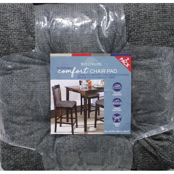 BEST- Whitley Willows Reversible Comfort Chair Pad 2 Pack Charcoal