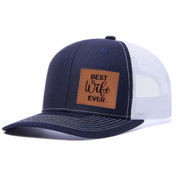 BEST Wife EVER Letter leather patch pattern, suitable for travel and fashion, outdoor mesh hat, men's breathable adjustable baseball cap