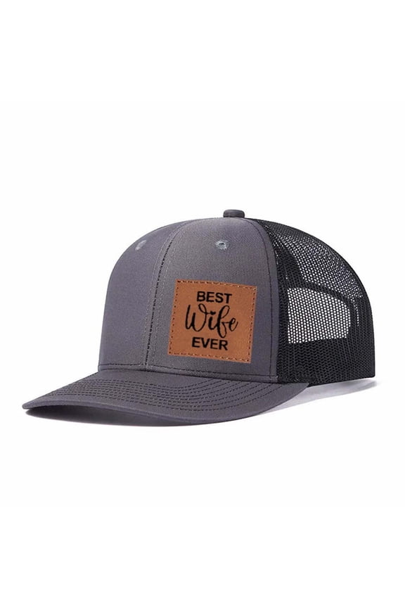 BEST Wife EVER Letter leather patch pattern, suitable for travel and fashion, outdoor mesh hat, men's breathable adjustable baseball cap
