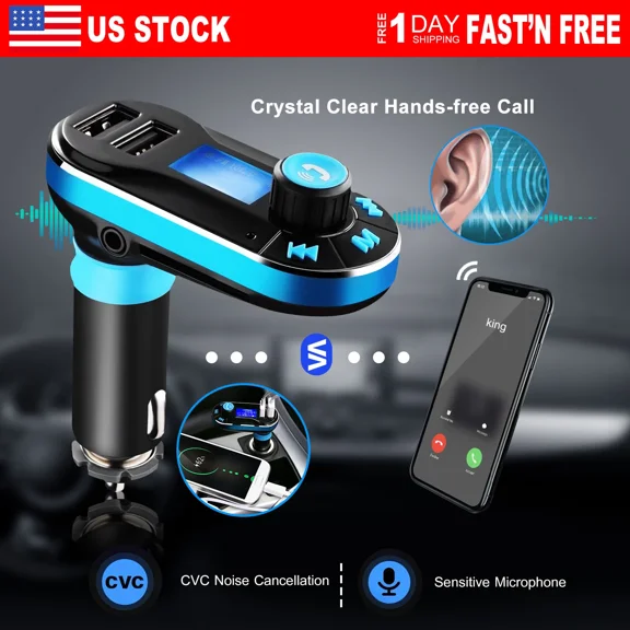 BEST- Wireless Car Kit Mp3 Player Fm Transmitter Radio 2 Usb Ports Charger Hands Free