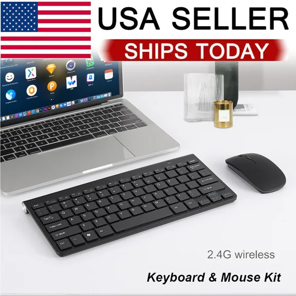 BEST- Wireless Keyboard And Mouse Combo Set 2.4G For Pc Laptop Computer Full Size Slim