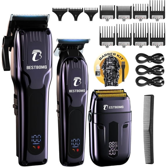 BESTBOMG Hair Clippers for Men, Professional Hair Clippers, Beard Trimmer& Rechargeable Shaver Set, Metal T-Blade, LED Display, Barber Hair Cutting Kit for Men Grooming & Gifts, BS-808C (Blue)