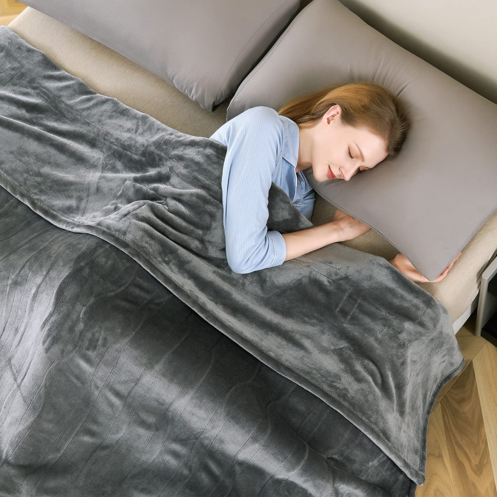 BESTCHIC Electric Heated Blanket King Size 100 x 90, Fast Heating Blanket  100% Polyester Soft Flannel, 4 Heating Levels 10 Hours Auto-Off, ETL  Certified Dual Controllers, Machine Washable (Grey) - Walmart.com