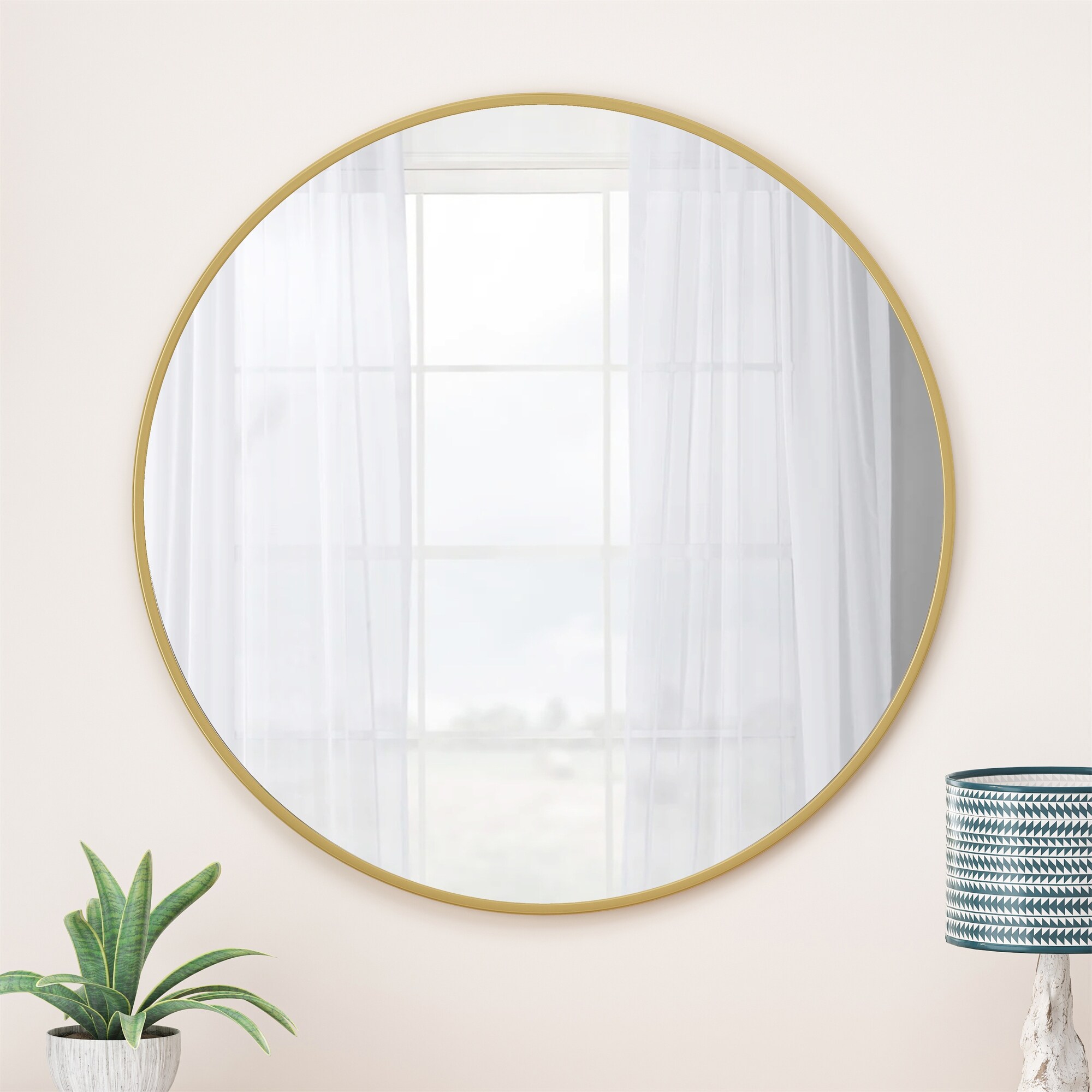 BESTCOSTY 48" Wall Mounted Circular Mirror Gold