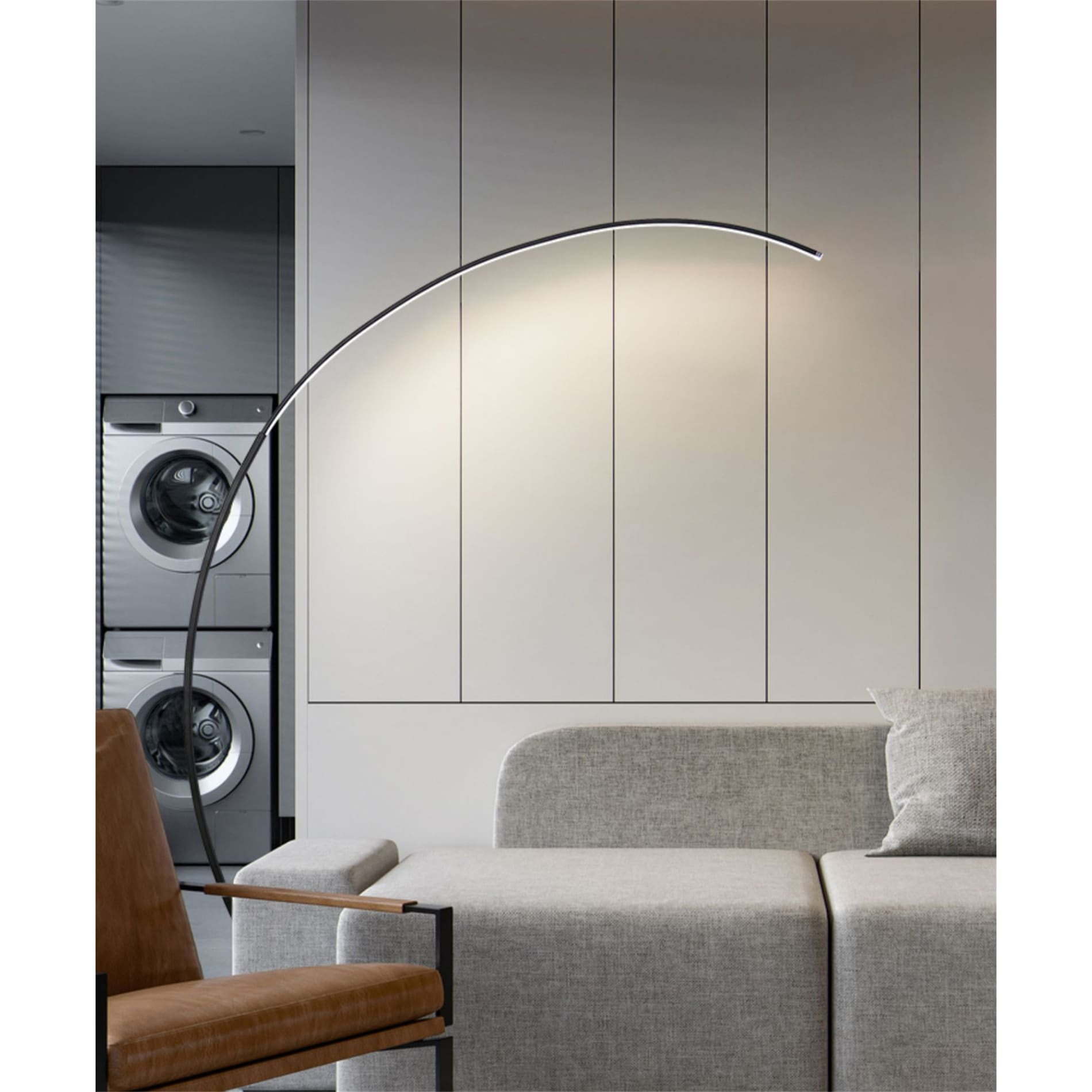 Black Iron Arc Floor Lamp with Built-in LED Light