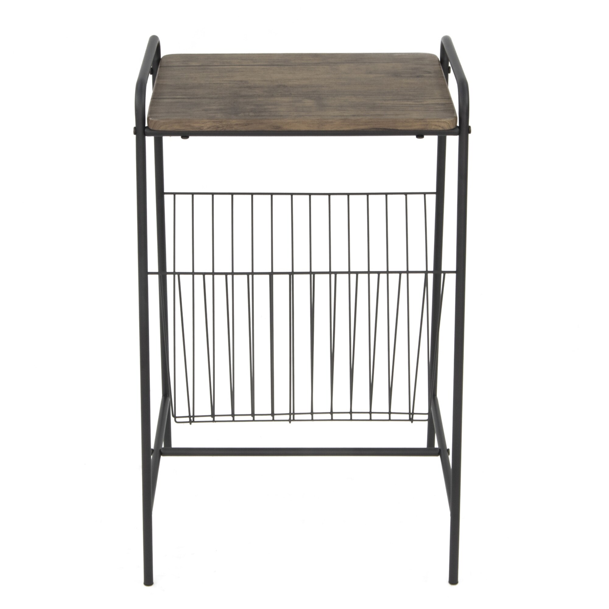 BESTCOSTY Wooden End Table with VShape Shelf Walnut and Black