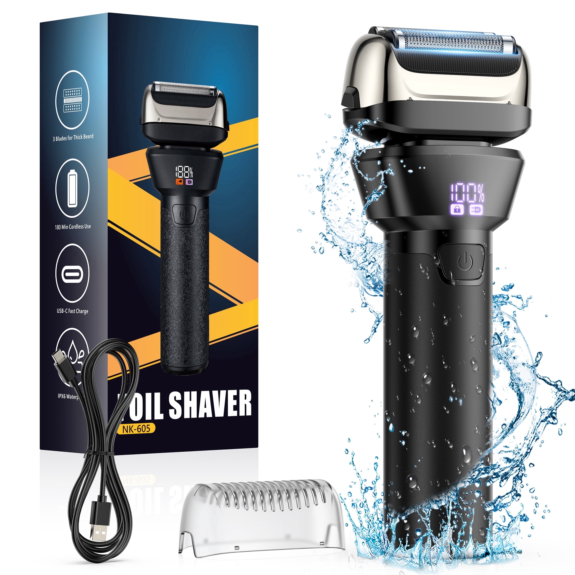 Scootworks Electric Razor, Rechargeable Wet and Dry Electric Shaver, IPX7 Waterproof Foil Shaver with 4D Flex Floating Heads,LED Display